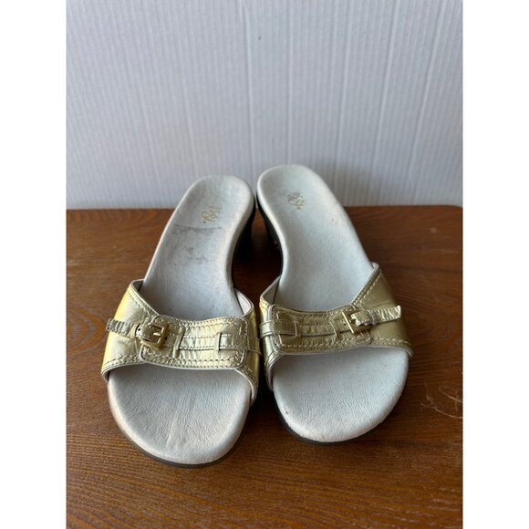 Vintage ASGI Gold Slip-On Leather Upper Sandals Size 8 Sku 2941 - Picture 3 of 11